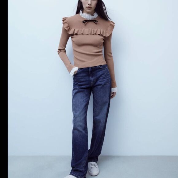 ZARA COMBINATION KNIT RUFFLED SWEATER XS NWT - Picture 3 of 7